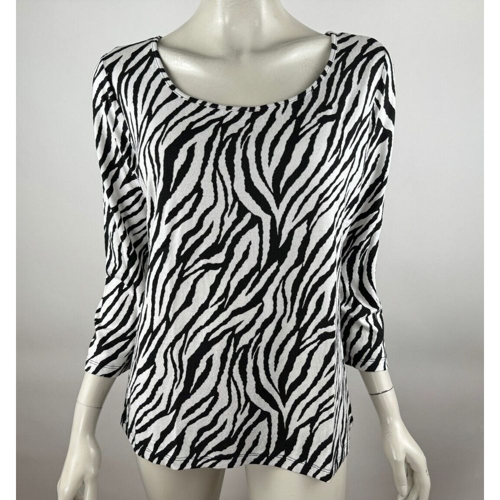 Comfy‎ USA 3/4 Sleeve Zebra Top Women L NWOT Round Neck Stretch Modal Tee Shirt